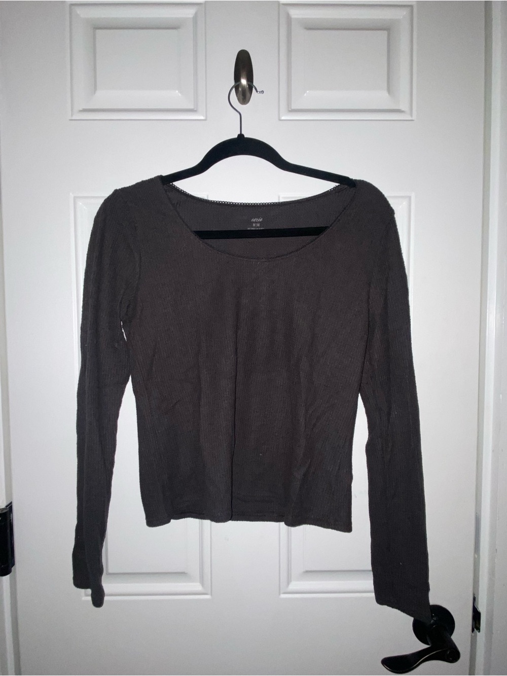 aerie Long Sleeve Scoop Neck Top - Dark Grey